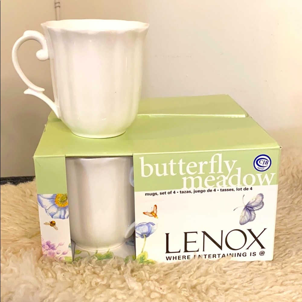 Lenox Butterfly Meadow White Porcelain Dessert Mugs